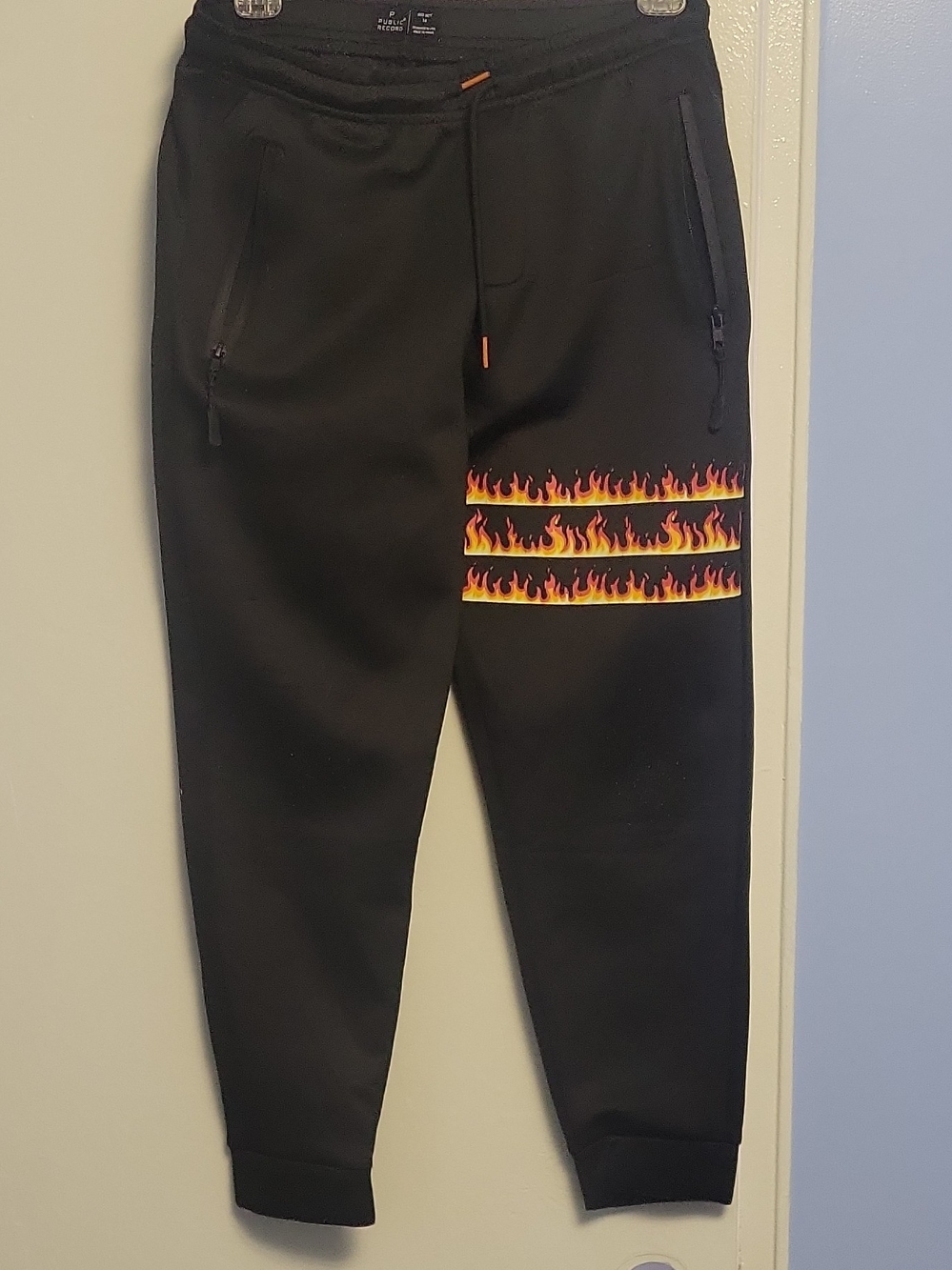 Black BIG BOY  Jogger Pants with Orange Flame Accent